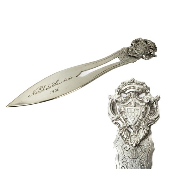 Artur da Rocha Rafael Rare Hallmarked Engraved .833 Porto Silver Letter Opener - Picture 1 of 5